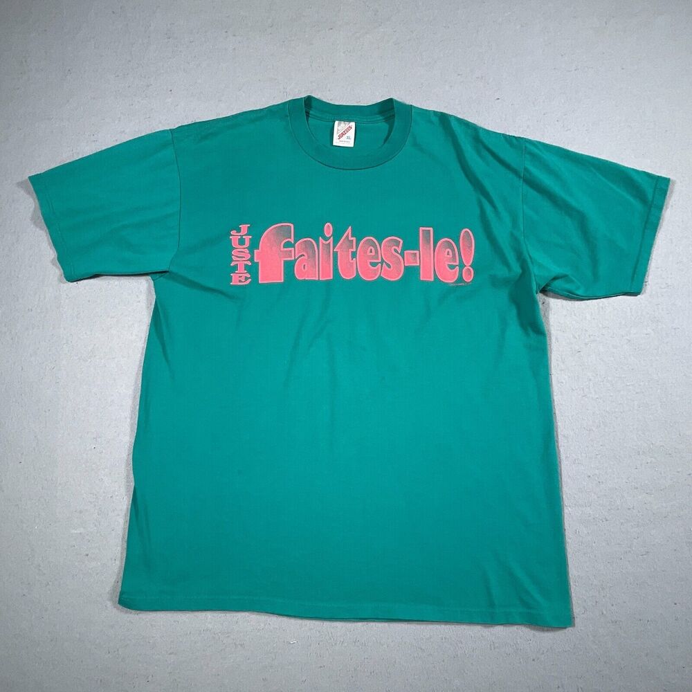 Vintage Shirt Men XL Green Made in USA Single Stitch JUSTE FAITES-LE! 90S